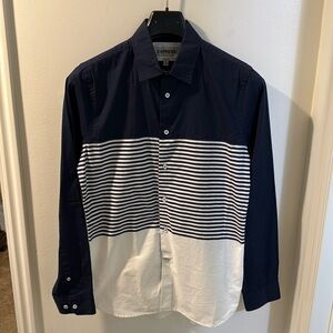 Navy and white striped shirt, size S